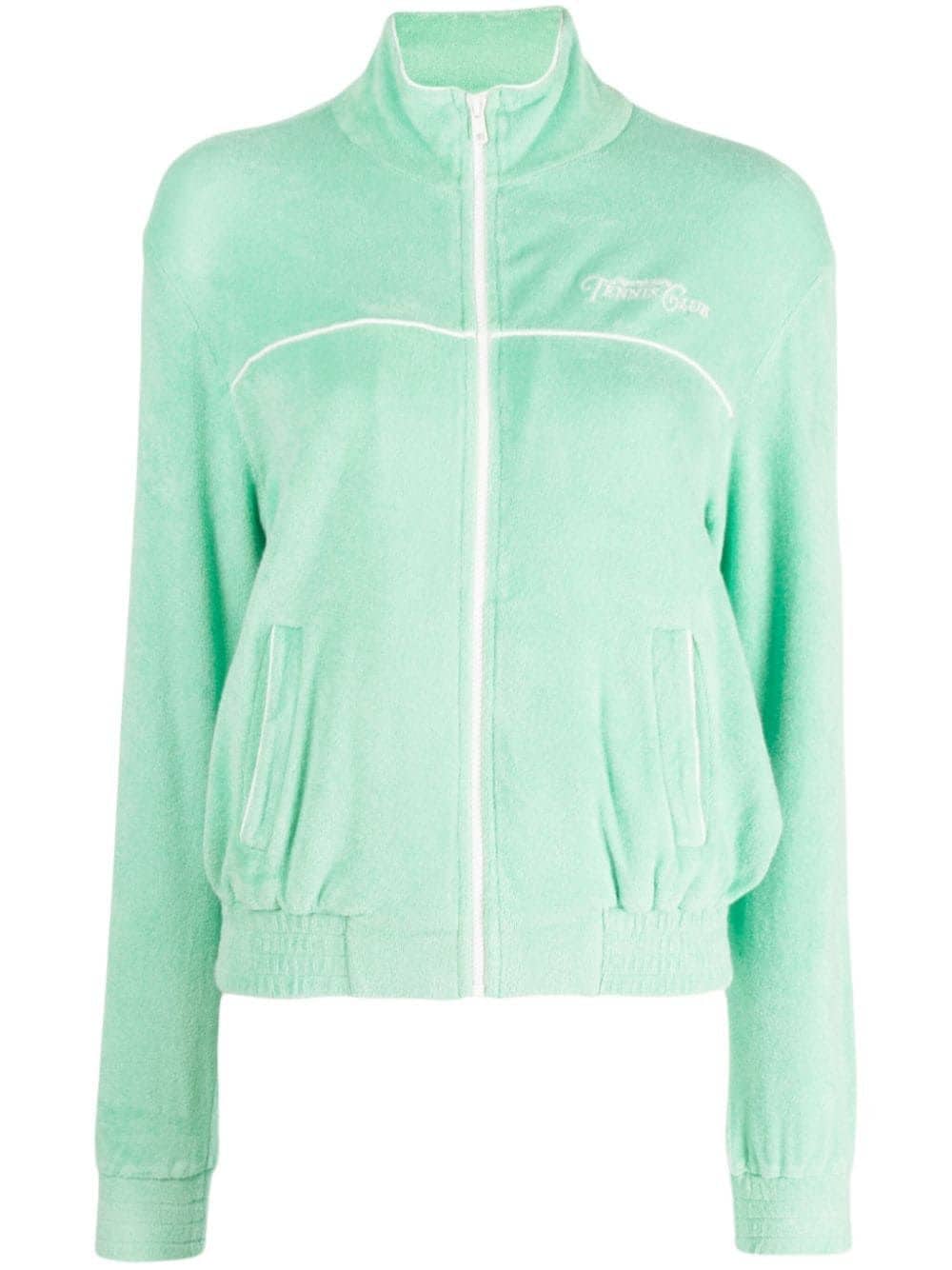 Shop Sporty And Rich Logo-embroidered Terry-cloth Cardigan In Green