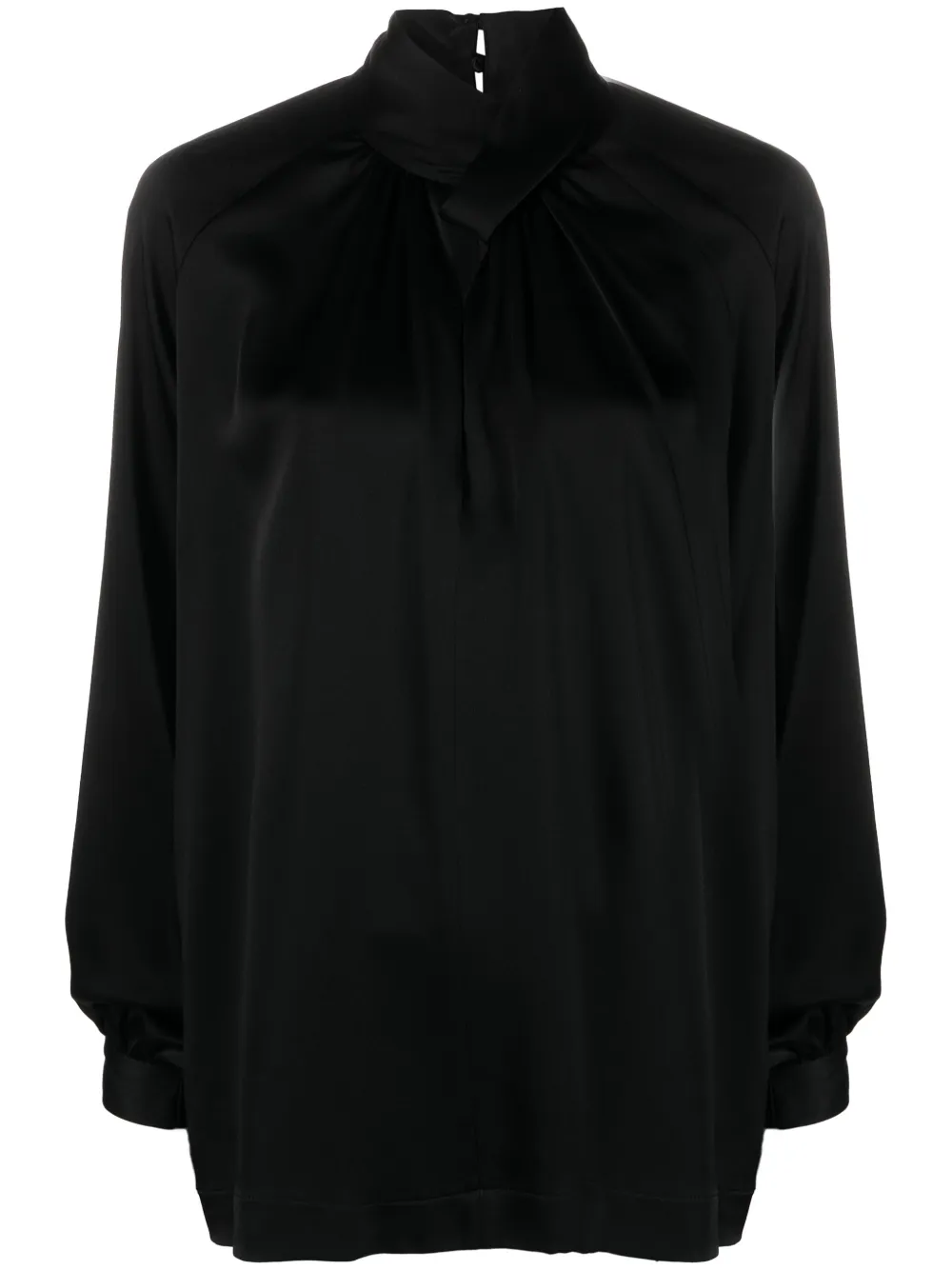 satin-finish high-neck blouse