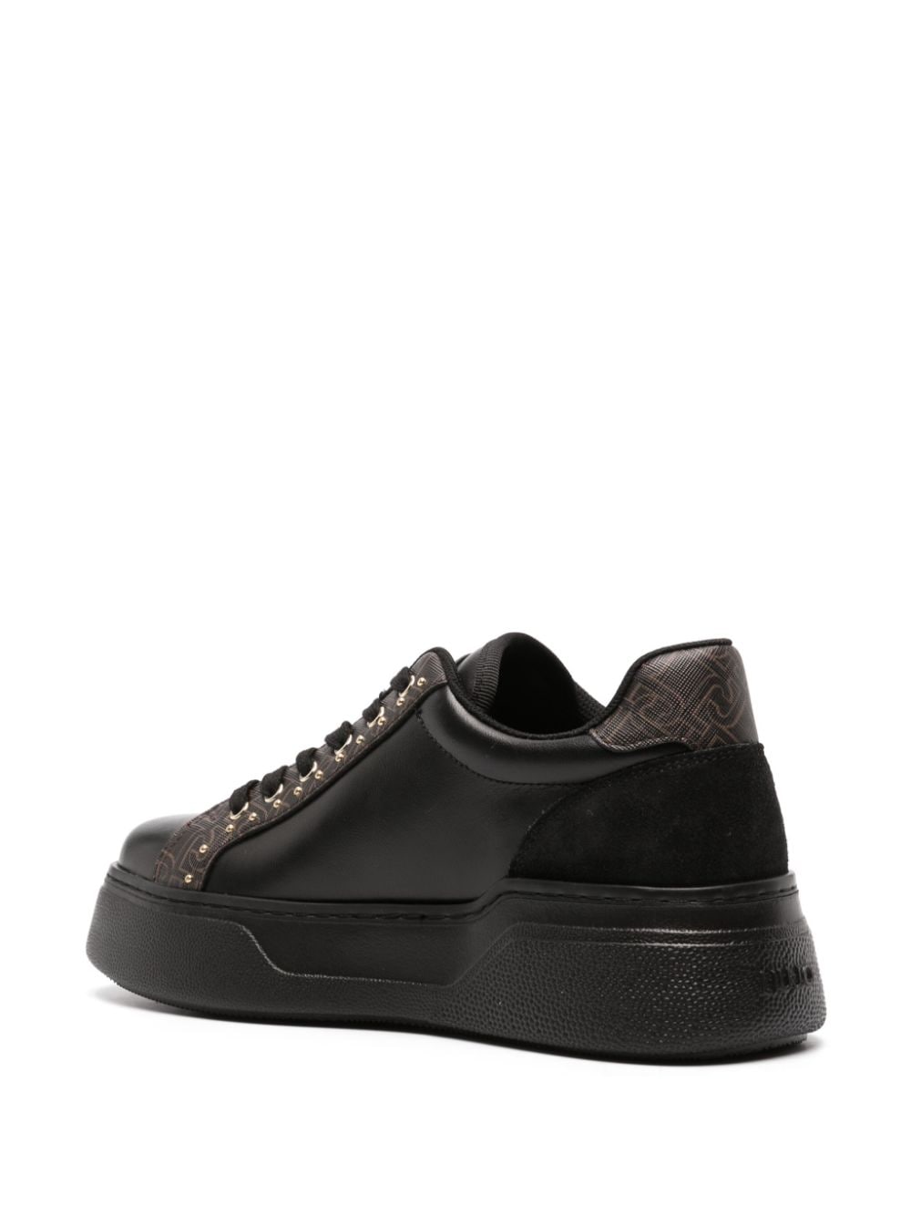Shop Liu •jo Ring-detailed Monogram-pattern Sneakers In Black