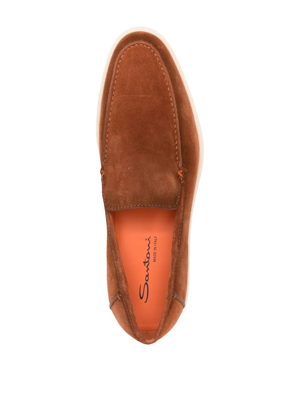 Shop Santoni Almond-toe Suede Loafers In Brown