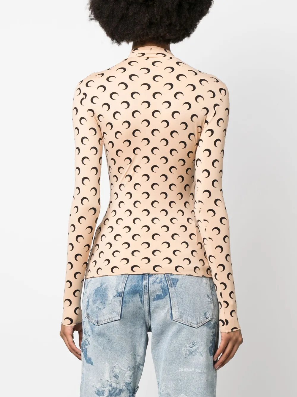 Shop Marine Serre Crescent Moon-print Jersey Top In Neutrals