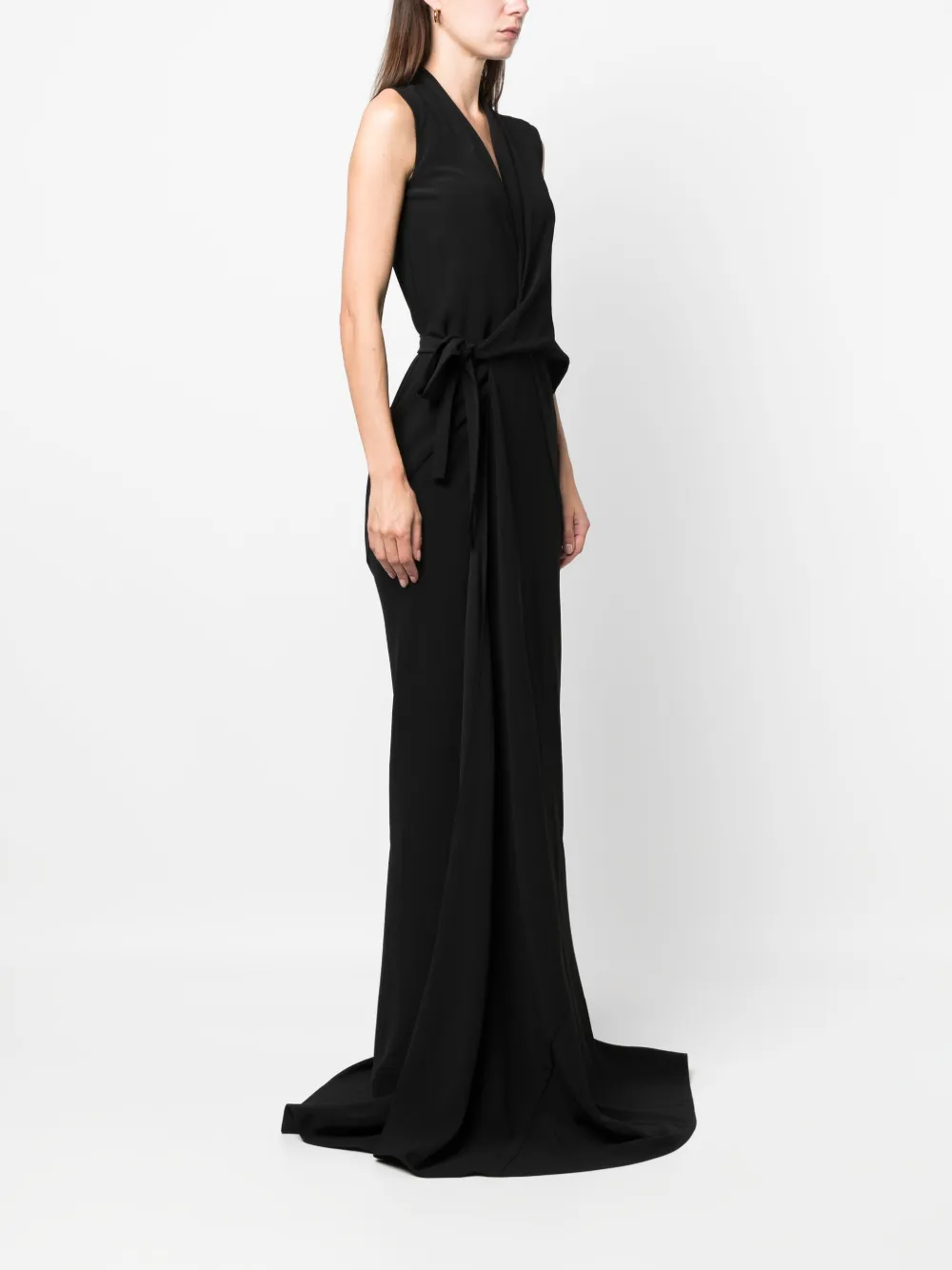 Rick Owens V-neck Wrap Sleeveless Gown In Black