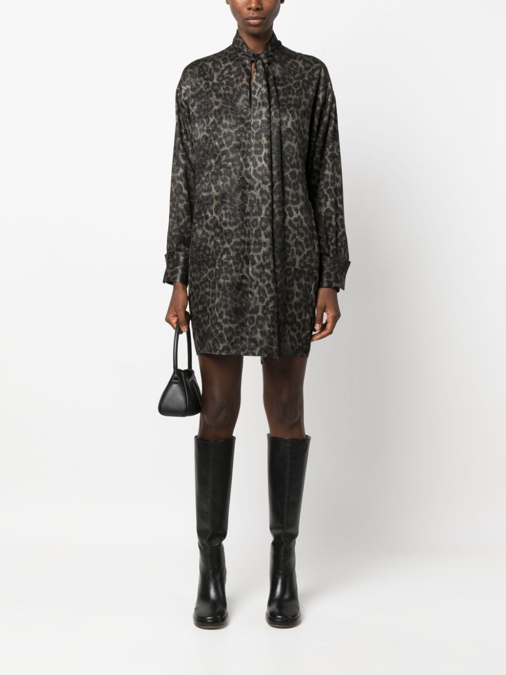 Shop Blanca Vita Leopard-print Shirt Dress In Brown