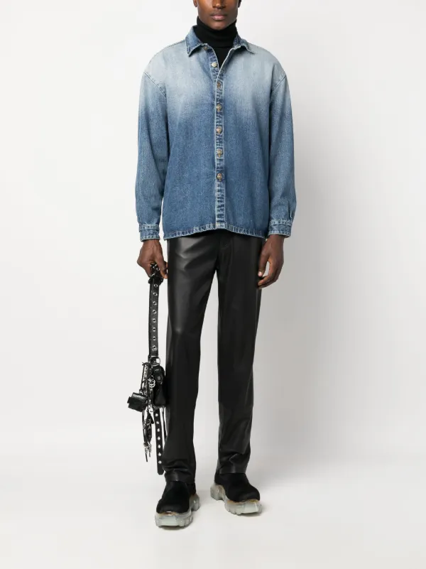 【DISCERNMENT】Cityboy over denim half shirts 424 gradient-effect Denim Shirt | Blue | FARFETCH JO