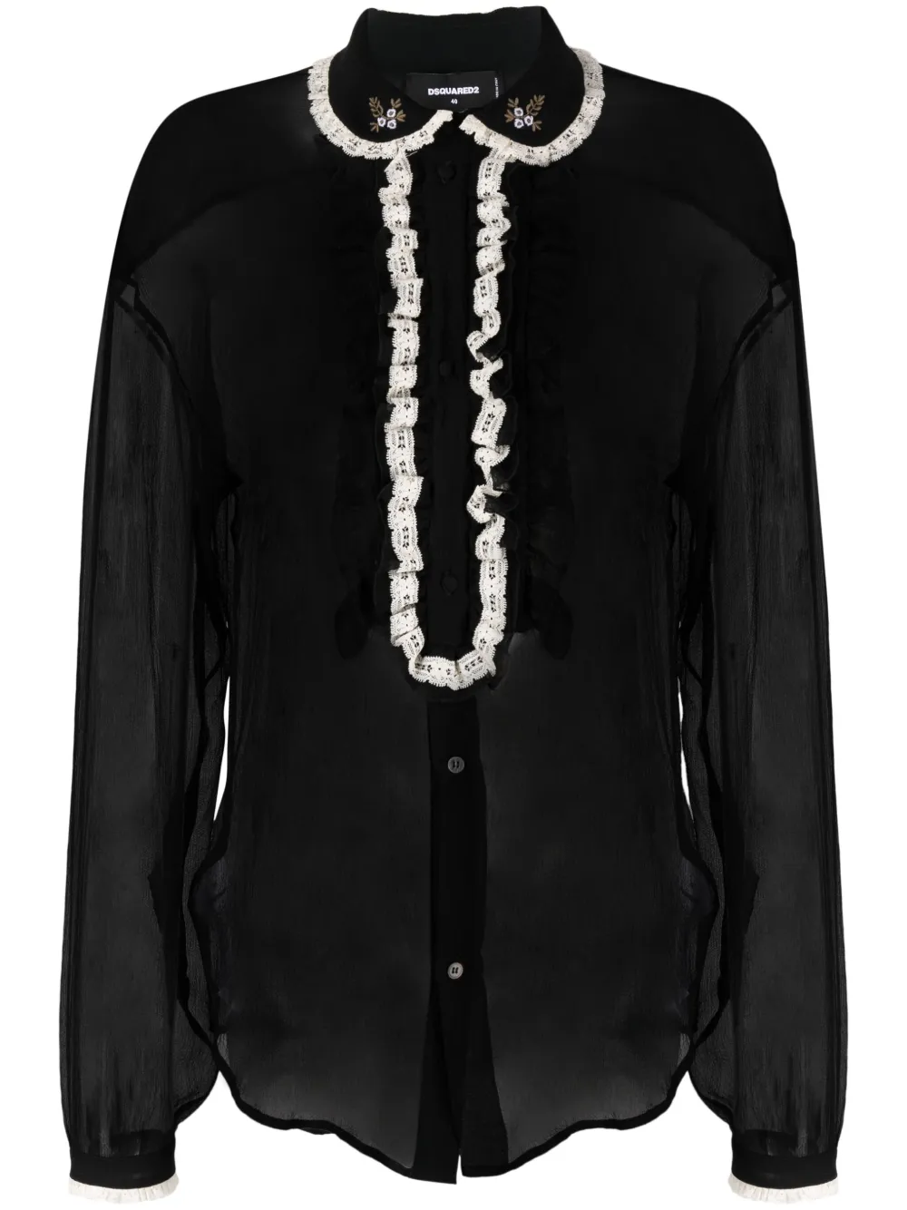 Dsquared2 ruffled sheer silk blouse – Black