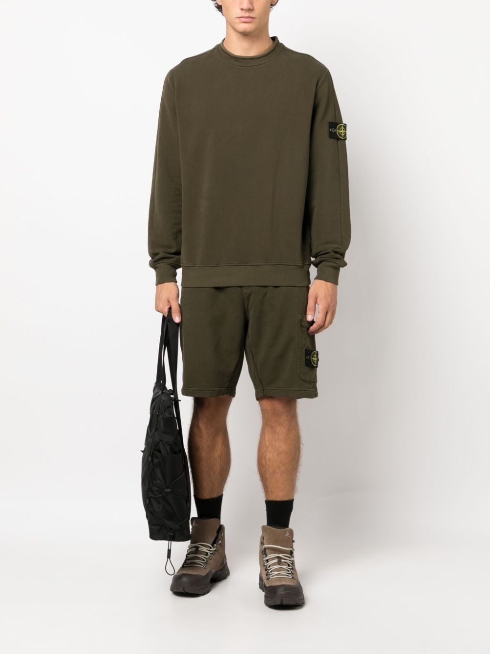Stone Island Compass-patch cotton track shorts - Groen