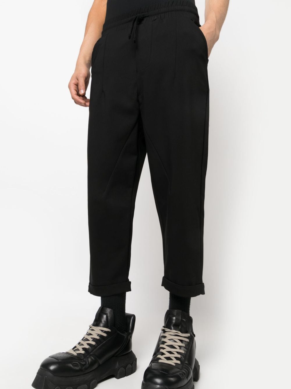Shop Thom Krom Drawstring Cotton Blend Cropped Trousers In Black