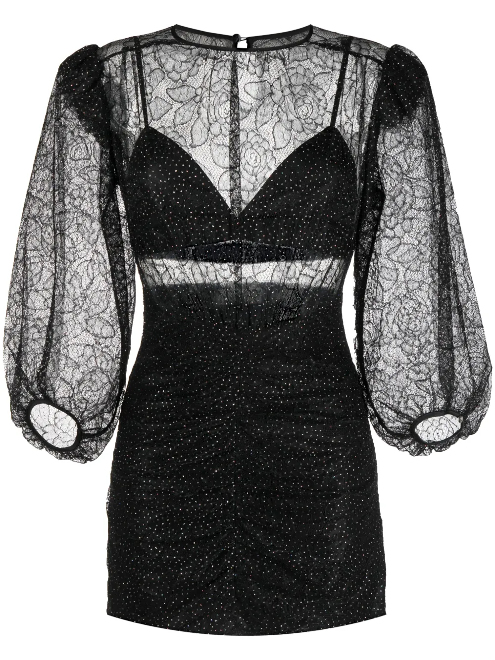 Nissa Long-sleeve Embroidered Minidress In Schwarz
