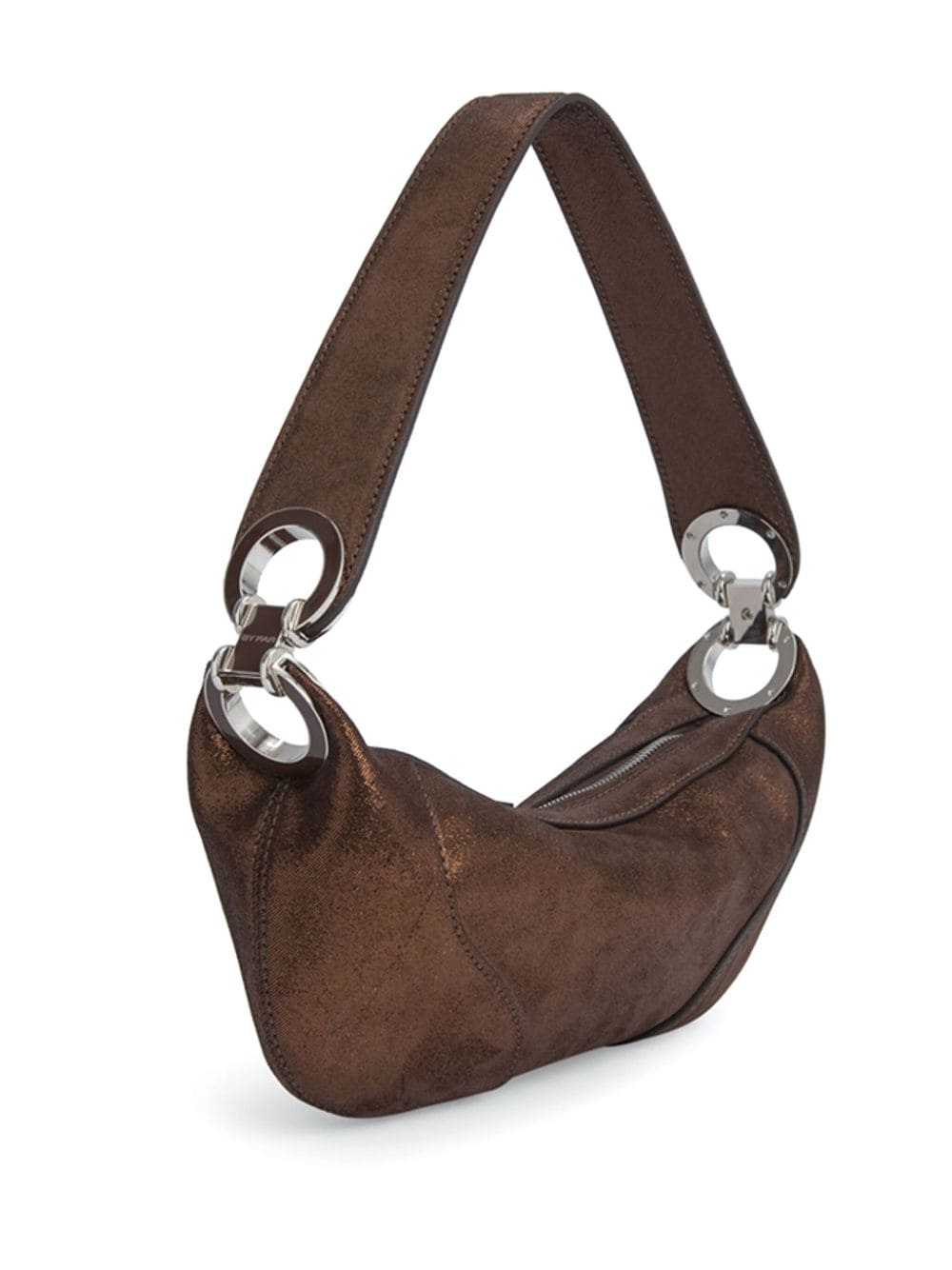 Shop By Far Mini Amira Metallic-finish Shoulder Bag In Brown