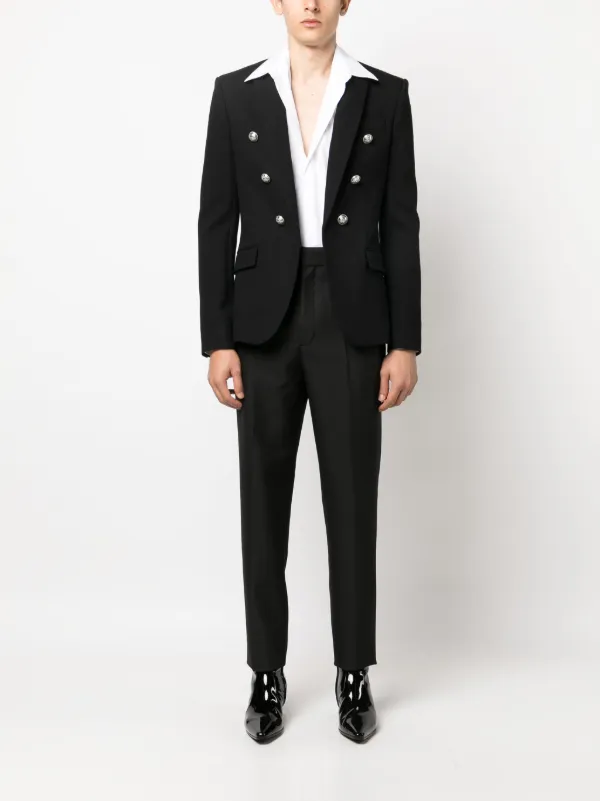 スーツ（メンズ） Balmain Embossed-Button Double-Breasted Blazer Balmain embossed-button Detail Blazer | Blue | FARFETCH