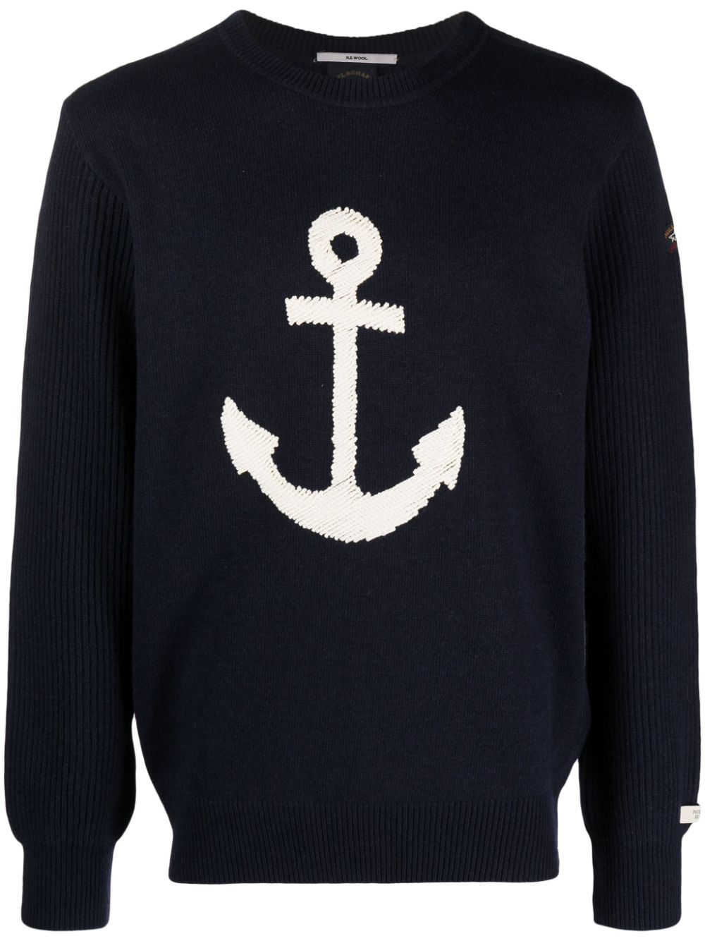 Paul Shark logo embroidered crew neck Jumper Blue FARFETCH