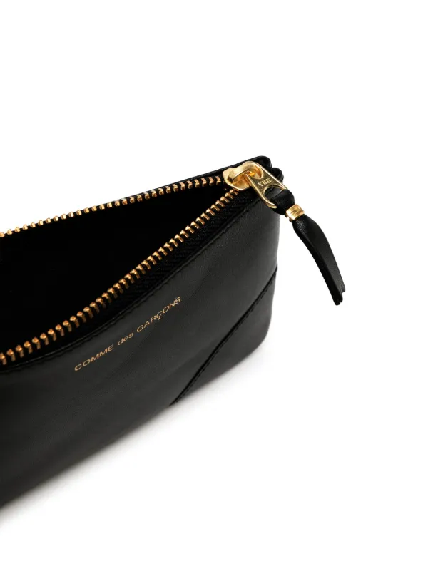 logo print top zip leather wallet