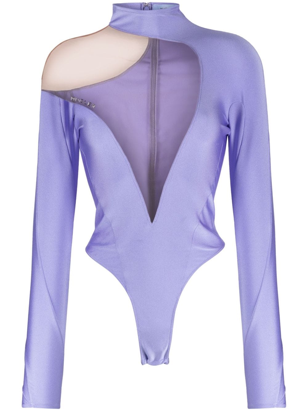 Mugler Illusion Stretch Bodysuit in Lilac & Nude 02, Purple. Size 34 (also  in ).