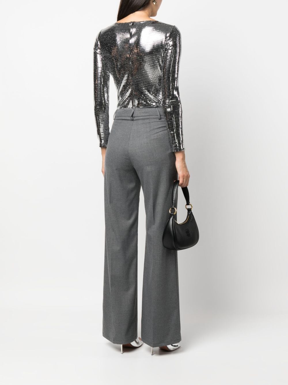 Shop Blanca Vita Metallic-finish Long-sleeve Bodysuit In Silver