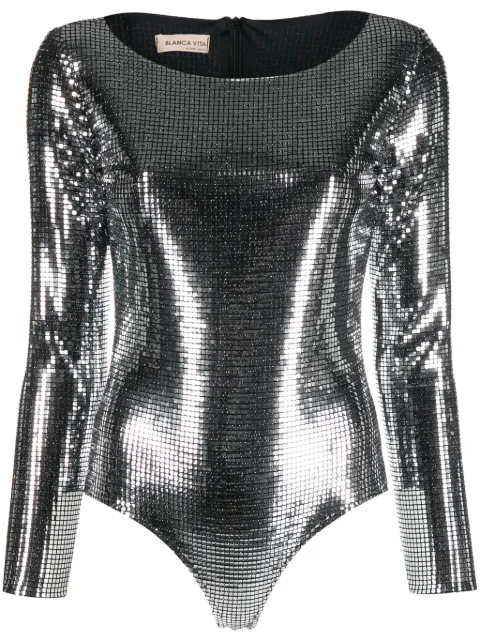 Blanca Vita metallic-finish long-sleeve bodysuit