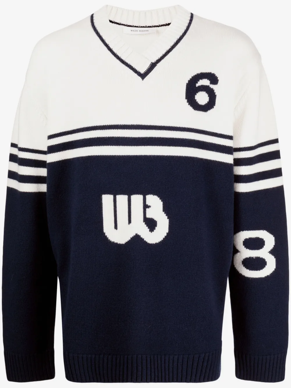 Wales Bonner two-tone intarsia-knit jumper | Blue | Image 1