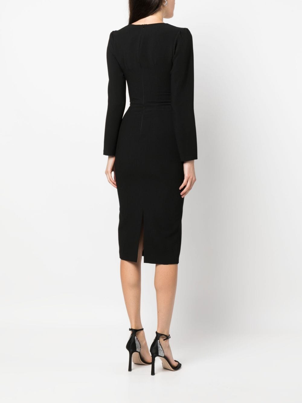 Shop Nissa Crystal-embellished Long-sleeve Midi Dress In Black