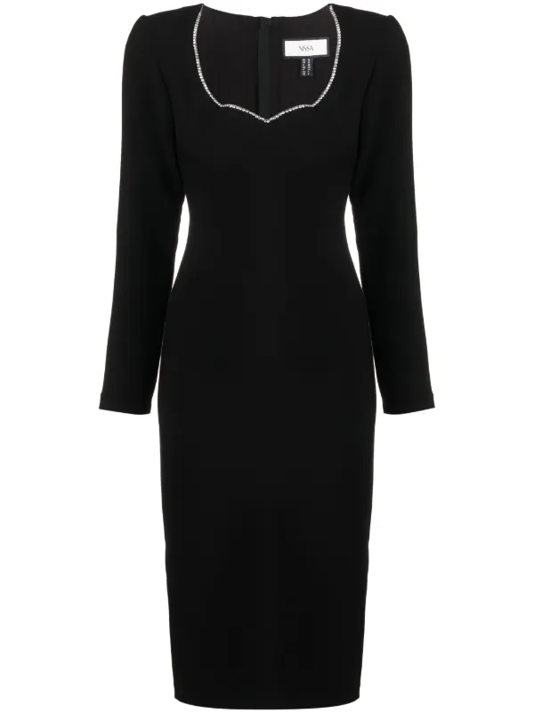 NISSA crystal embellished long sleeve Midi Dress Black FARFETCH AE