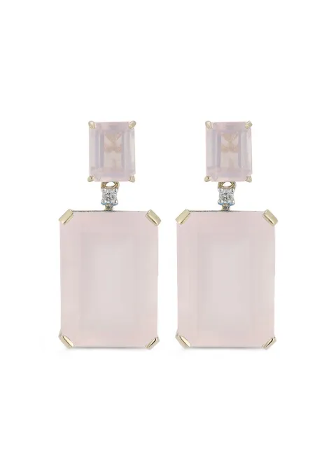 Mateo aretes en oro amarillo de 14kt con diamantes y cuarzo rosa