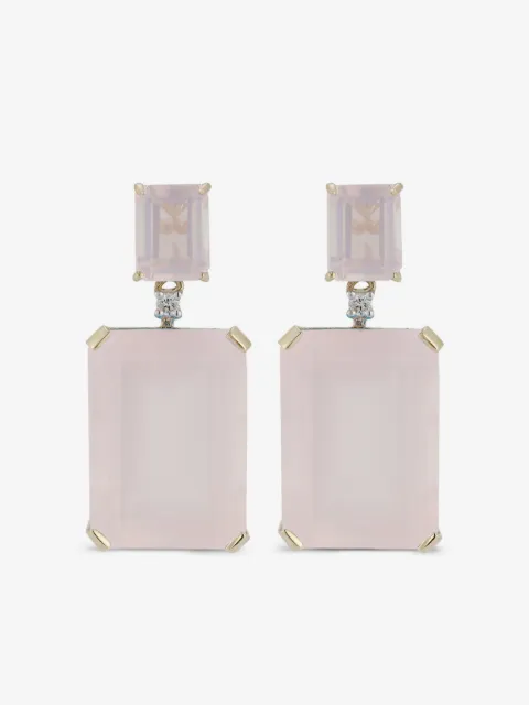 Mateo aretes en oro amarillo de 14kt con diamantes y cuarzo rosa