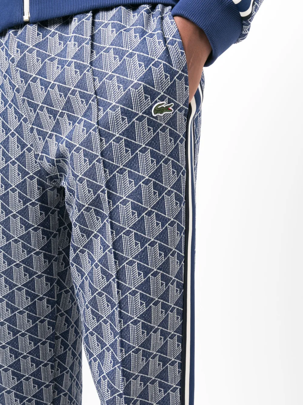 Shop Lacoste Jacquard Monogram-pattern Track Pants In Blue