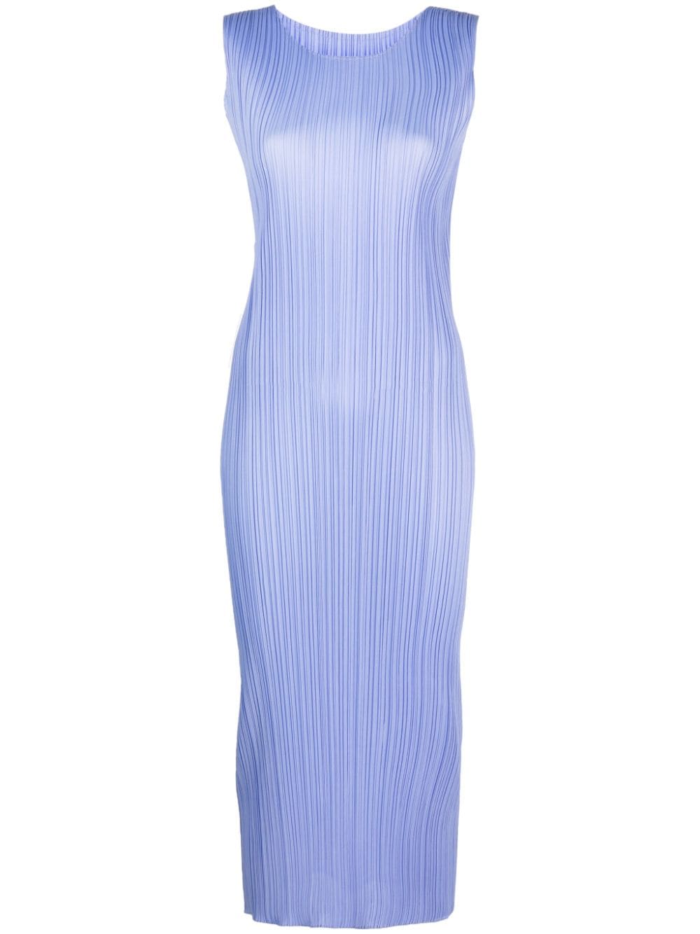 Issey Miyake Pleat-detail Maxi Pencil Dress In Blue
