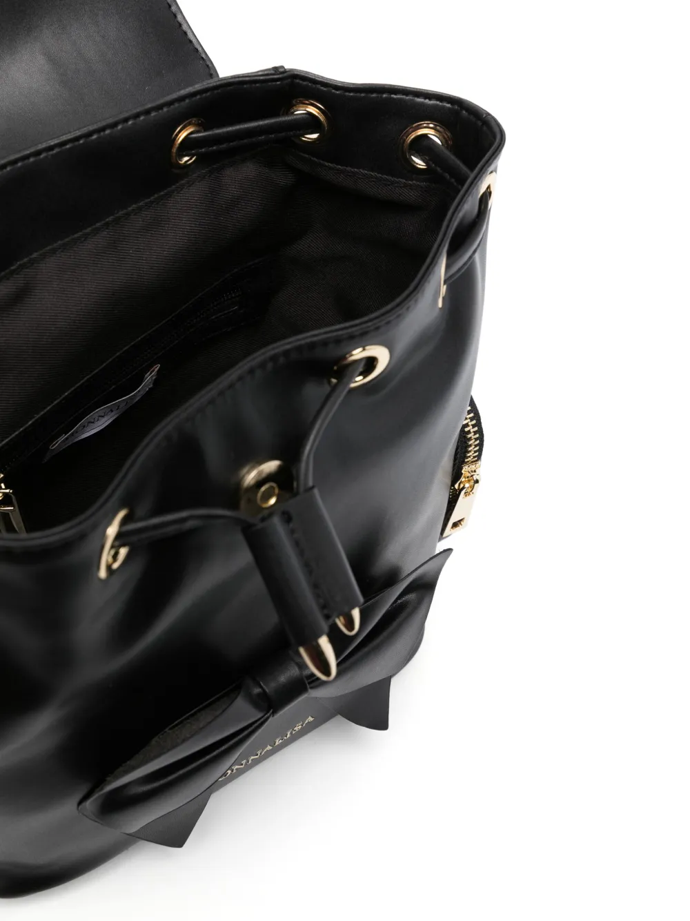 Shop Monnalisa Bow-detail Leather Backpack In Black