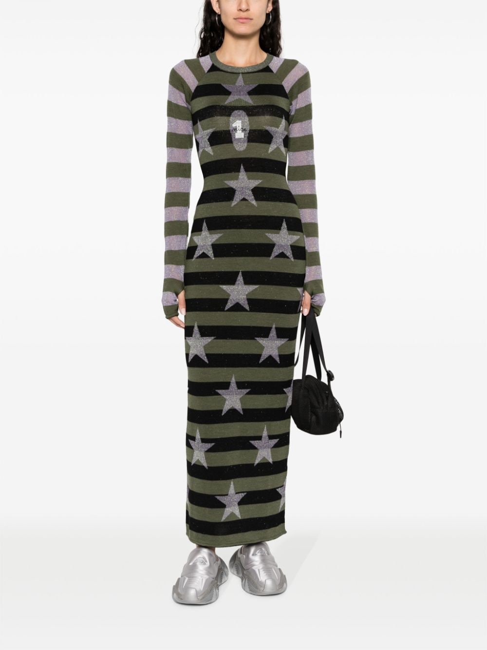 Shop Cormio Shunsuke Striped Knitted Maxi Dress In Green