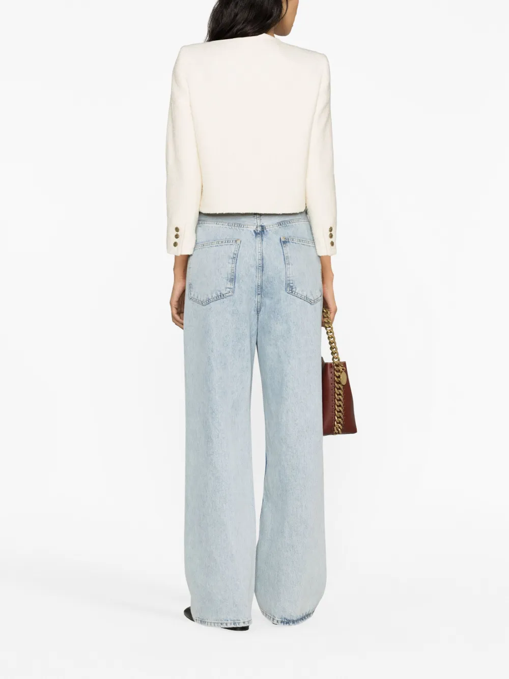 Ba&sh 'meredith' White Crop Jacket With Round Neck And Metal Buttons In Neutrals