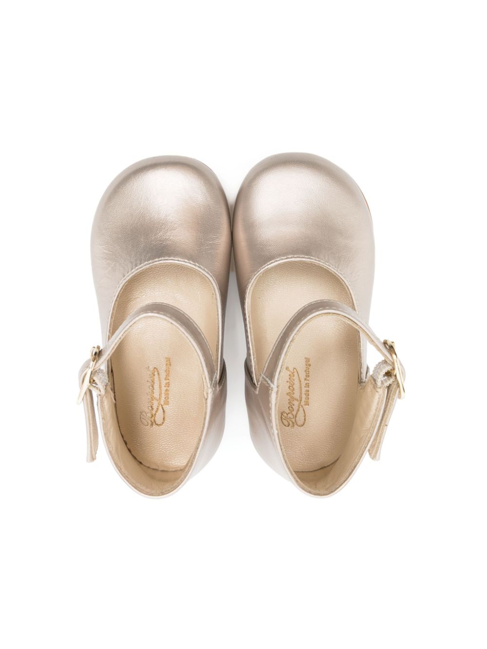 Shop Bonpoint Metallic Leather Ballerina Shoes In Gold