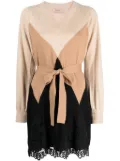 TWINSET lace-panel argyle-knit belted minidress - Black
