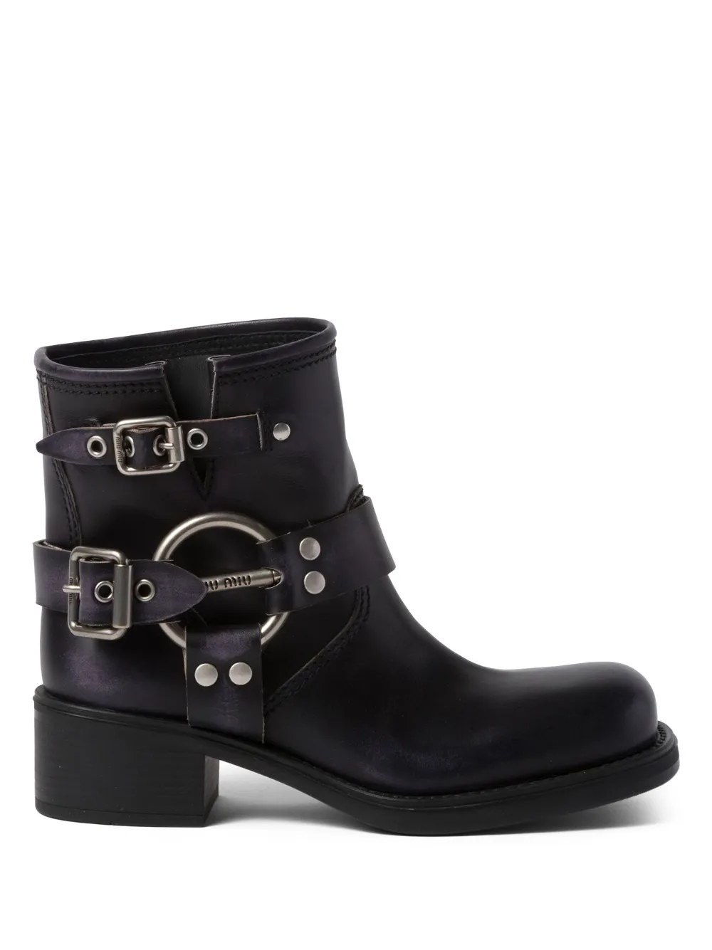 Shop Miu Miu Vintage-look Leather Ankle Boots In Black