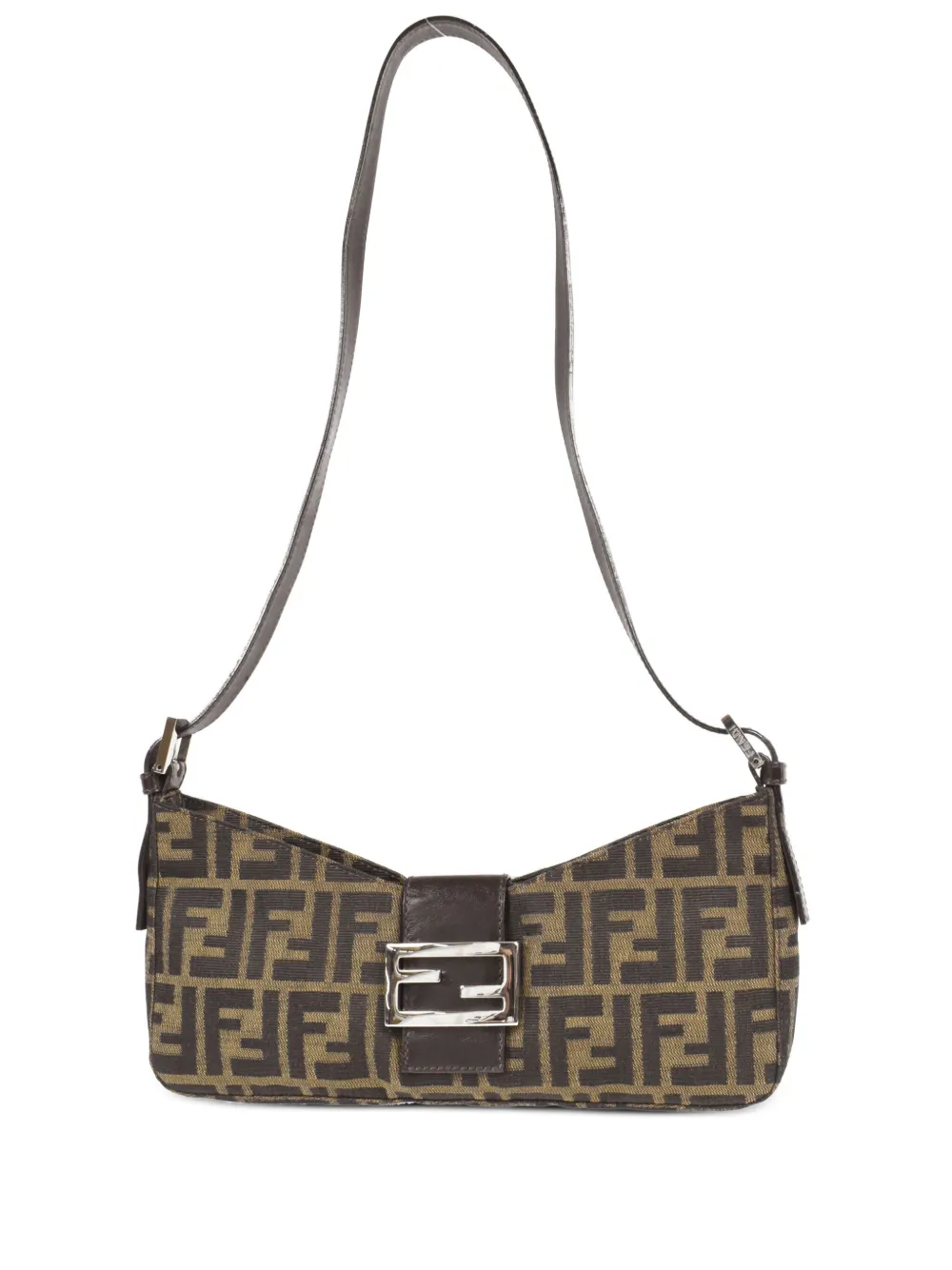 Pre-owned Fendi 1990-2000 Zucca Ff Plaque Shoulder Bag In Brown