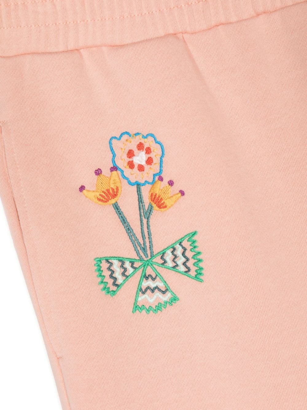 Shop Stella Mccartney Floral-embroidered Cotton Track Pants In Pink