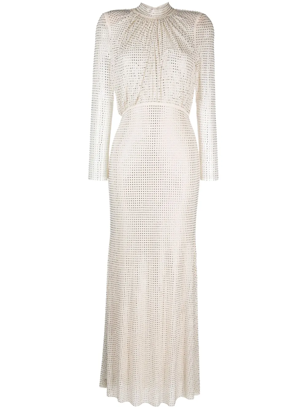 Self-portrait Embellished Mesh Long Sleeve Maxi Dress In Cream | ModeSens