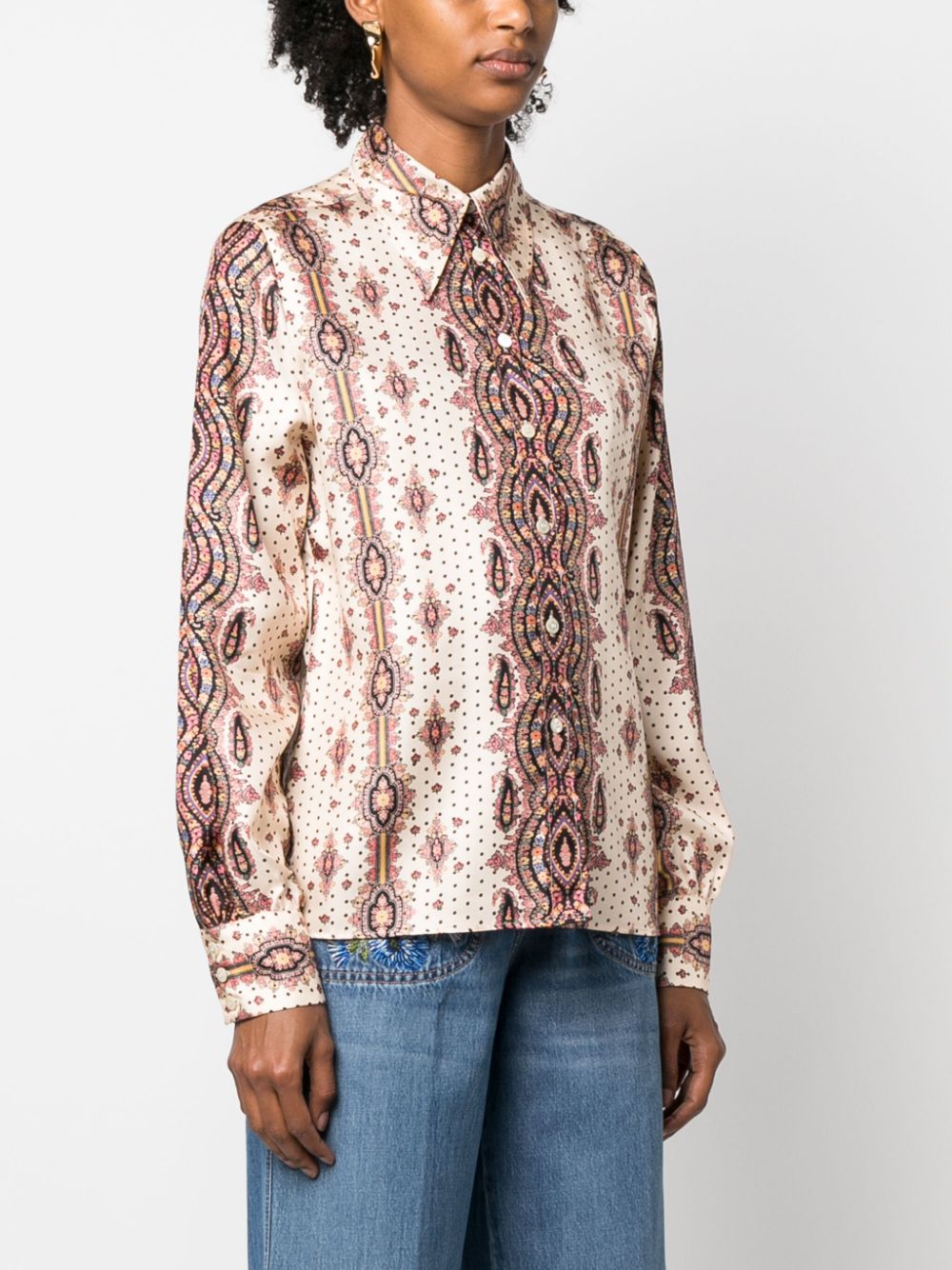 Shop Etro Paisley-print Long-sleeve Silk Shirt In 中性色