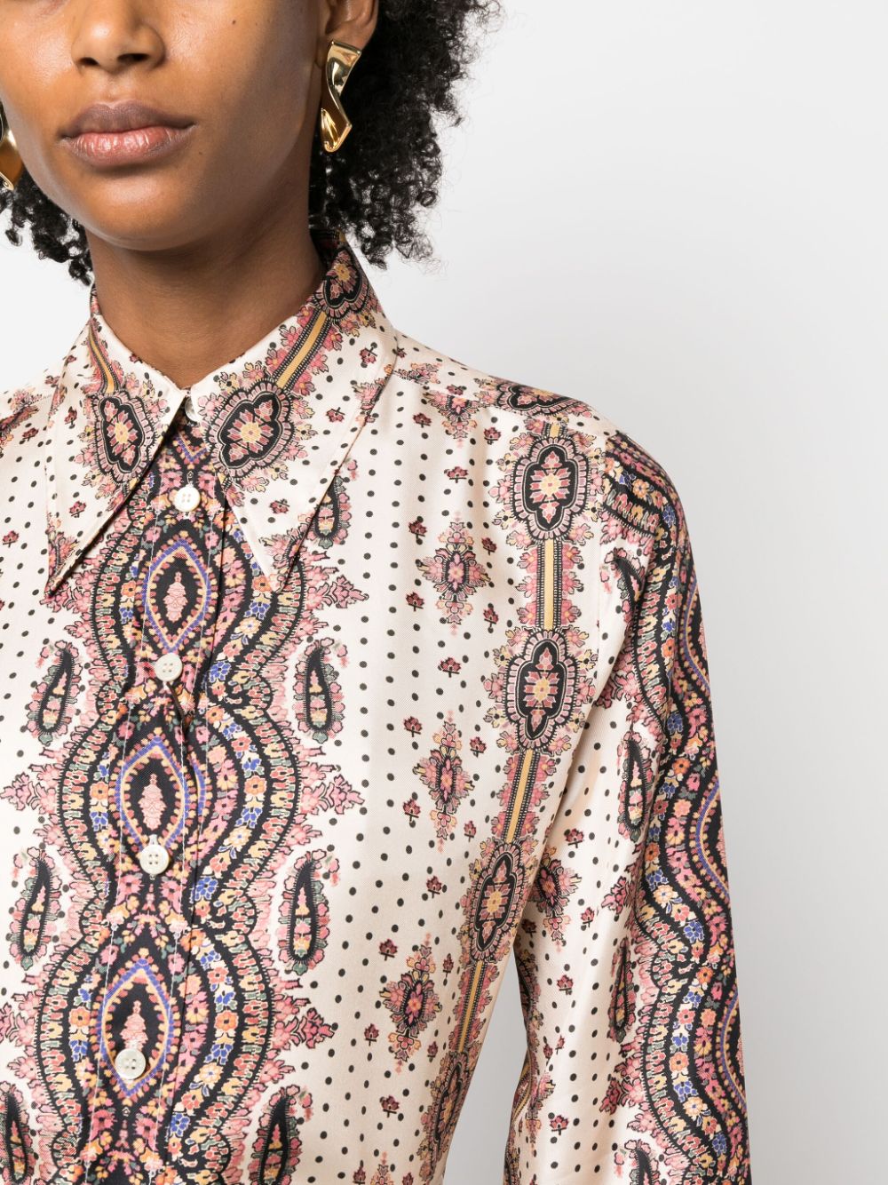 Shop Etro Paisley-print Long-sleeve Silk Shirt In 中性色