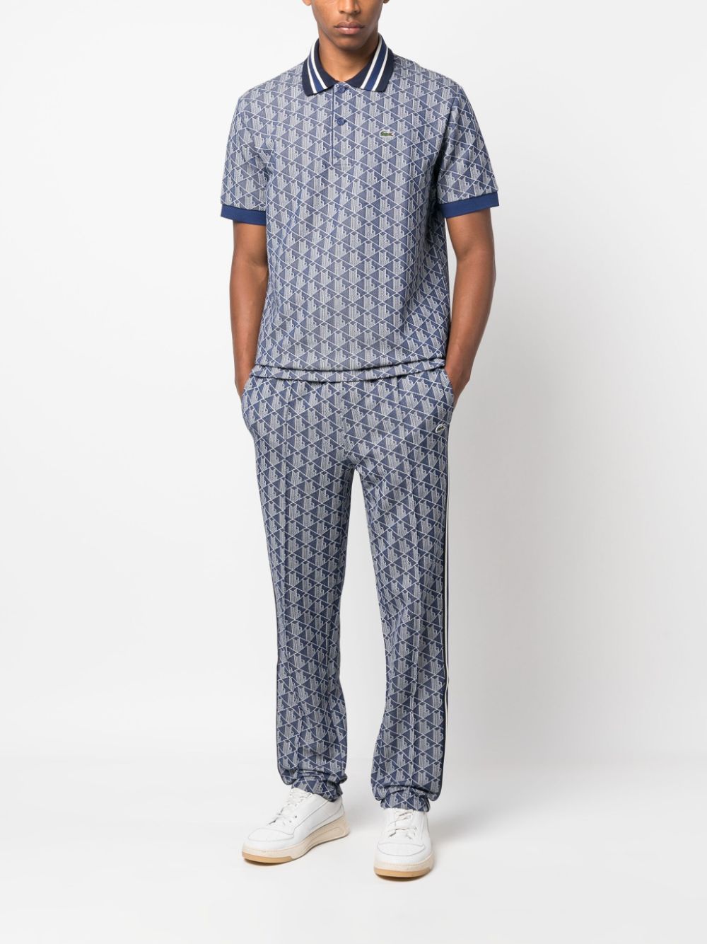 Shop Lacoste Monogram-motif Short-sleeved Polo Shirt In Blue