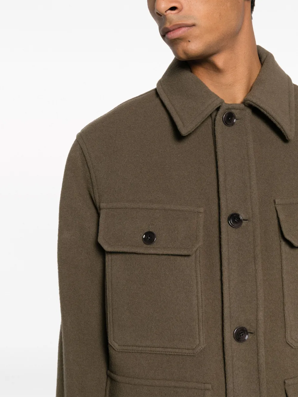 Shop Lemaire Button-down Wool Shirt Jacket In Green