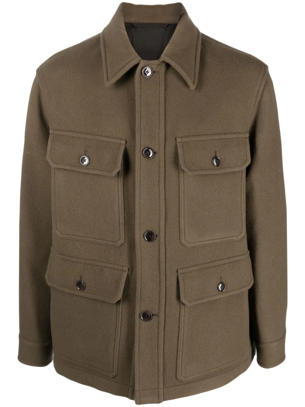 Shop Lemaire Button-down Wool Shirt Jacket In Green