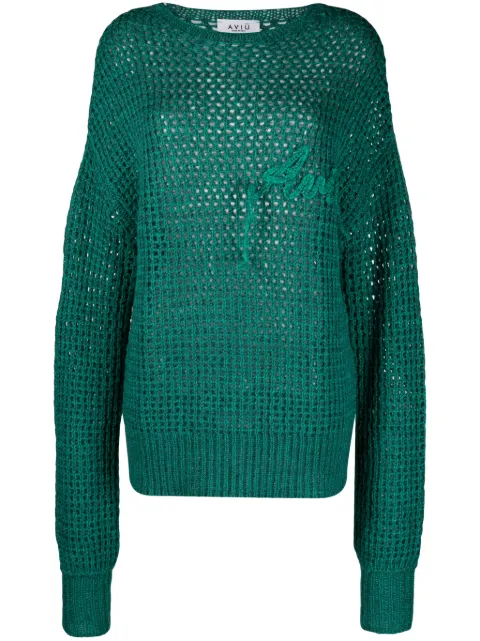 Aviù logo-embroidered honeycomb-knit jumper