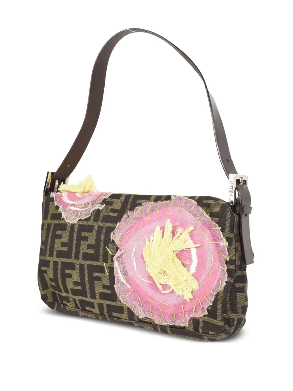 Fendi Pre-Owned 1990s-2000s Zucca baguette tas met bloemenpatch - Beige