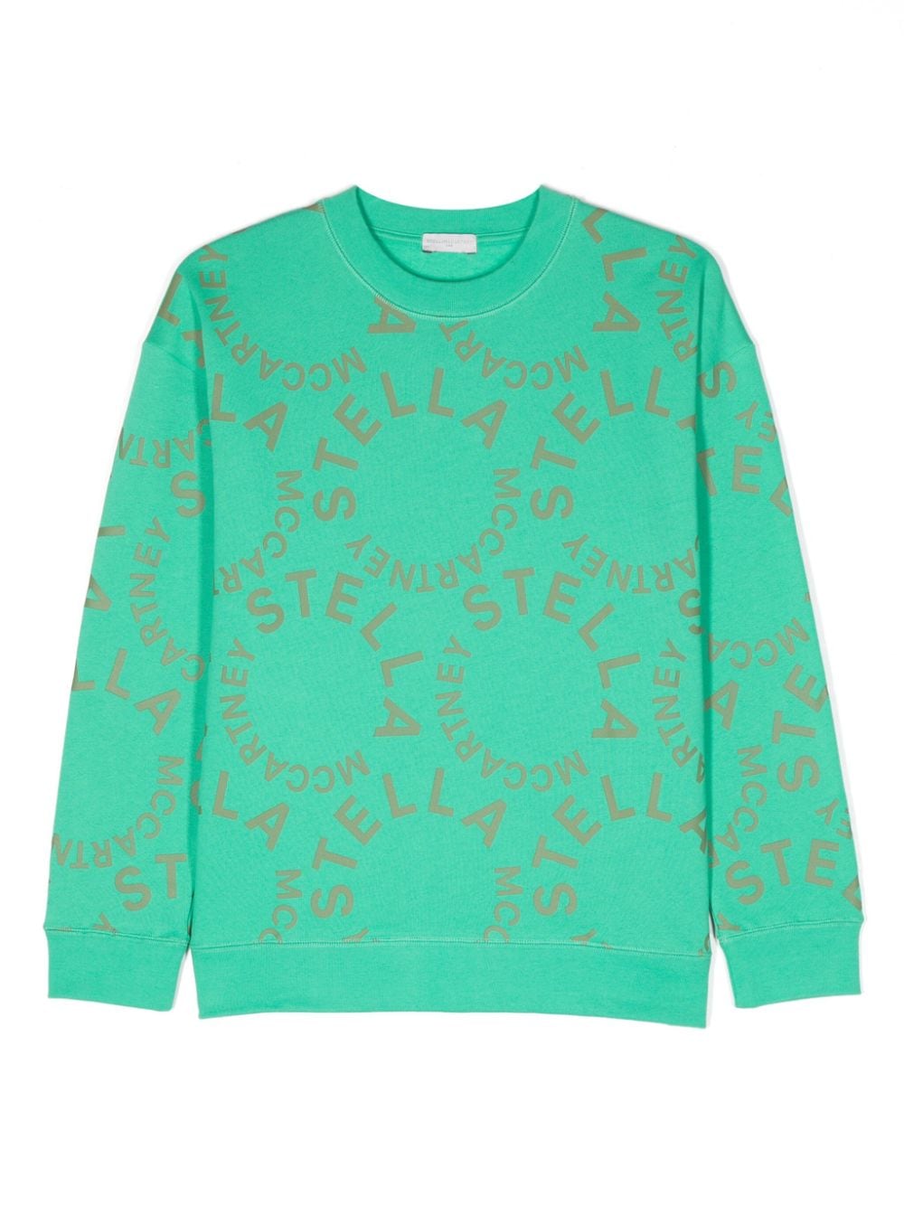 Shop Stella Mccartney Logo-print Crew-neck Sweatshirt In Green
