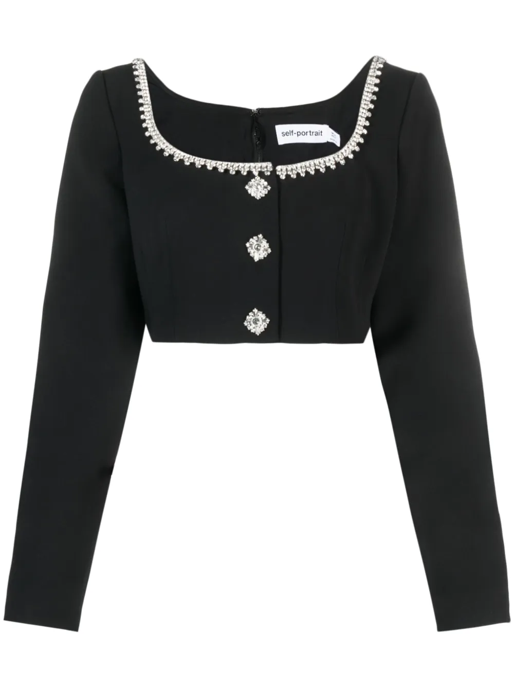 Self-Portrait crystal-embellished cropped top | Black | Image 1