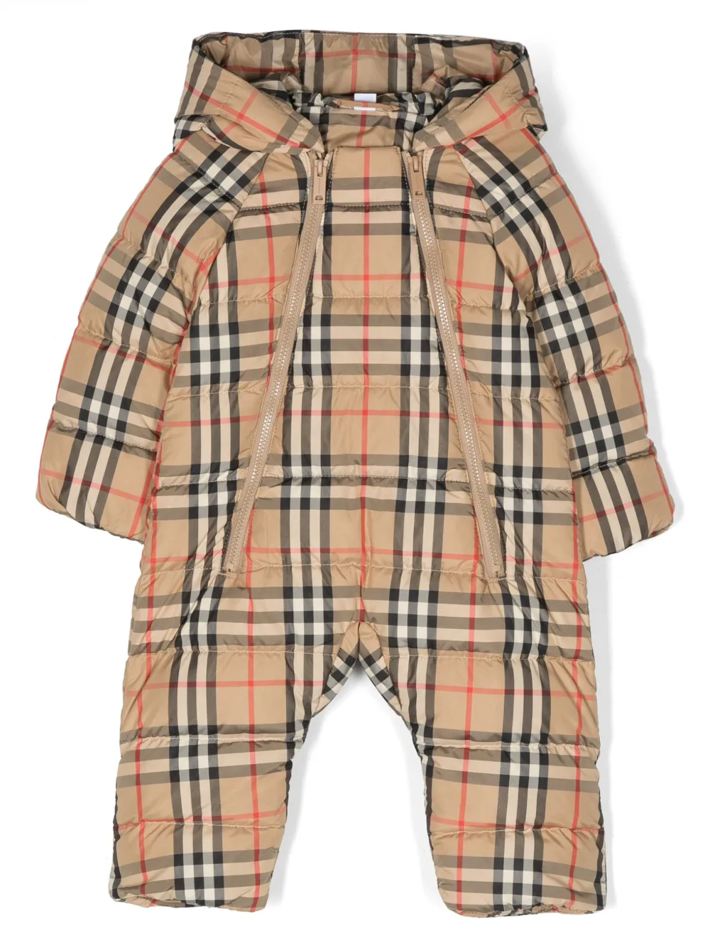 Burberry Babies' Hooded Plaid-check Pattern Romper In Neutrals