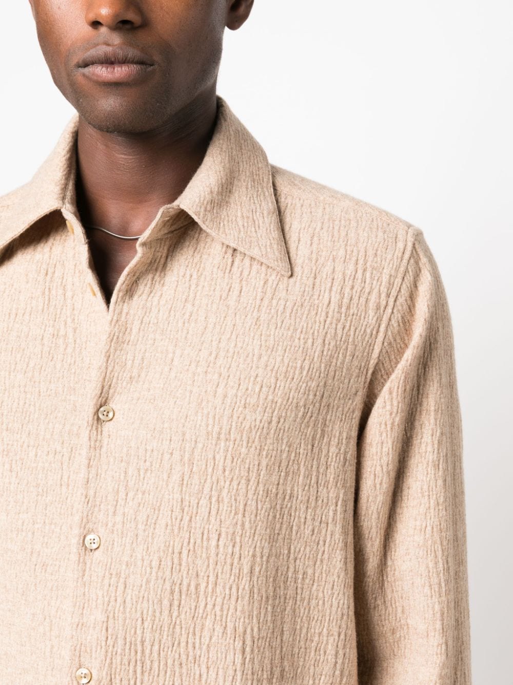 Shop Sunflower Crepe-texture Pointed-collar Shirt In Neutrals