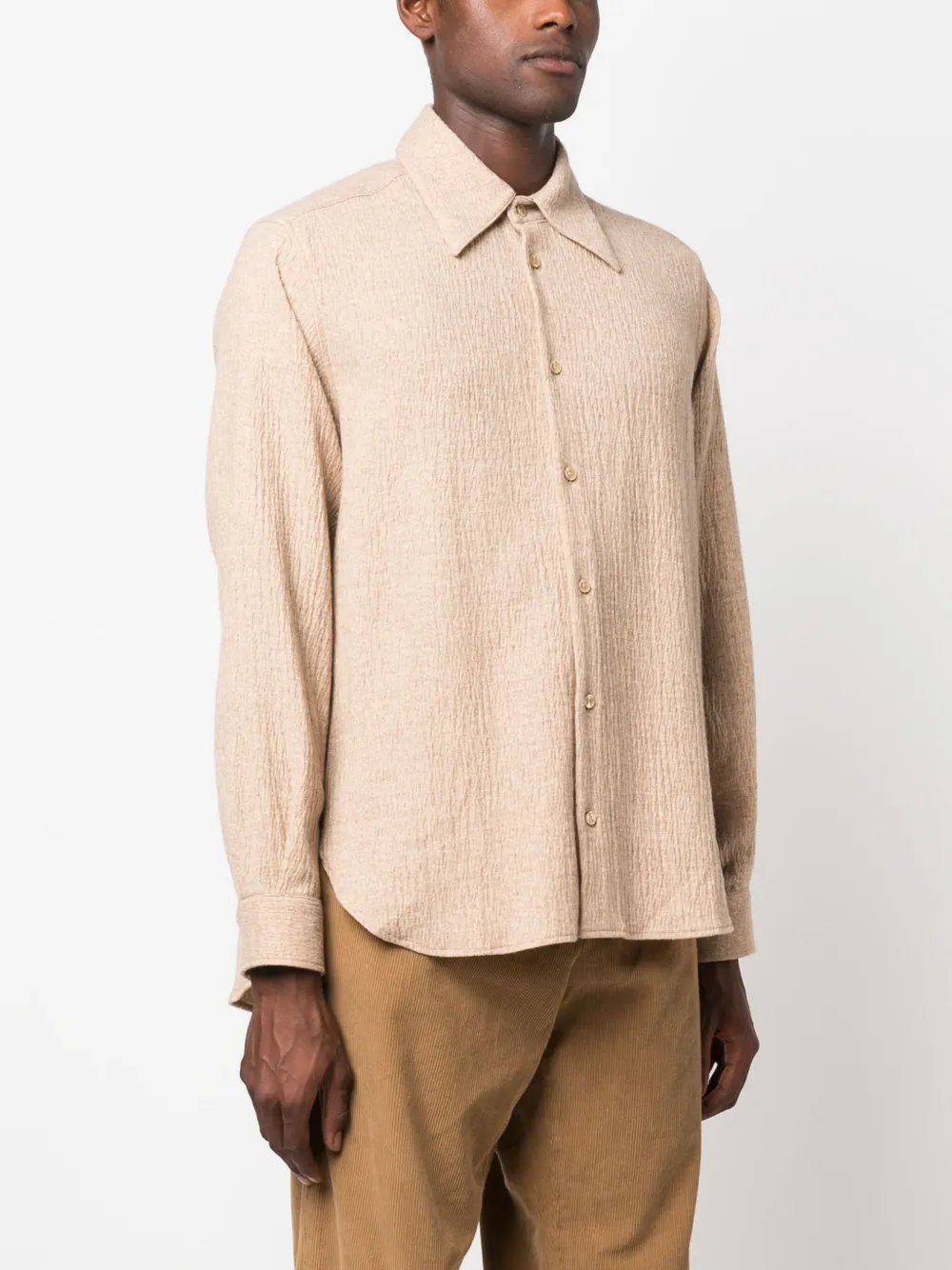 Shop Sunflower Crepe-texture Pointed-collar Shirt In Neutrals