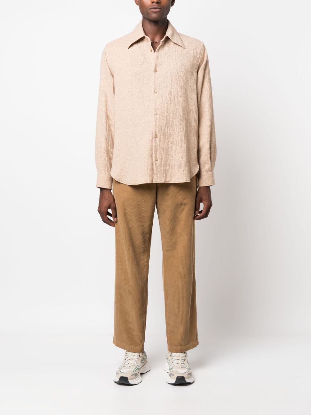Shop Sunflower Crepe-texture Pointed-collar Shirt In Neutrals