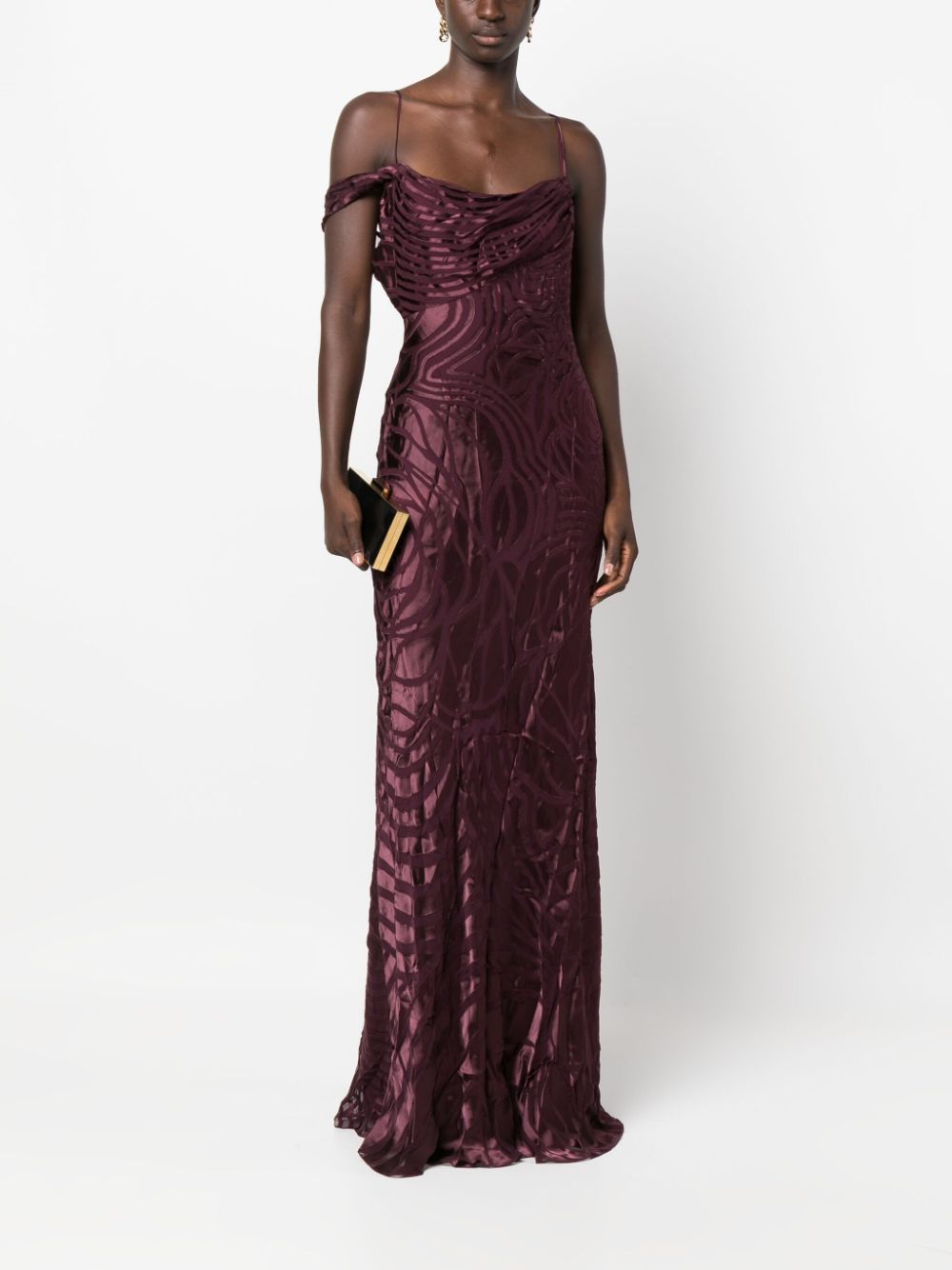 Alberta Ferretti satin-trim long dress - Paars