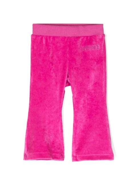 Versace Kids logo-embroidered velvet leggings